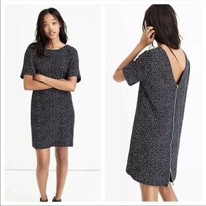 Madewell Full Zip Back Shift Mini Dress w/ Deep V Back Detail in Black Polka Dot